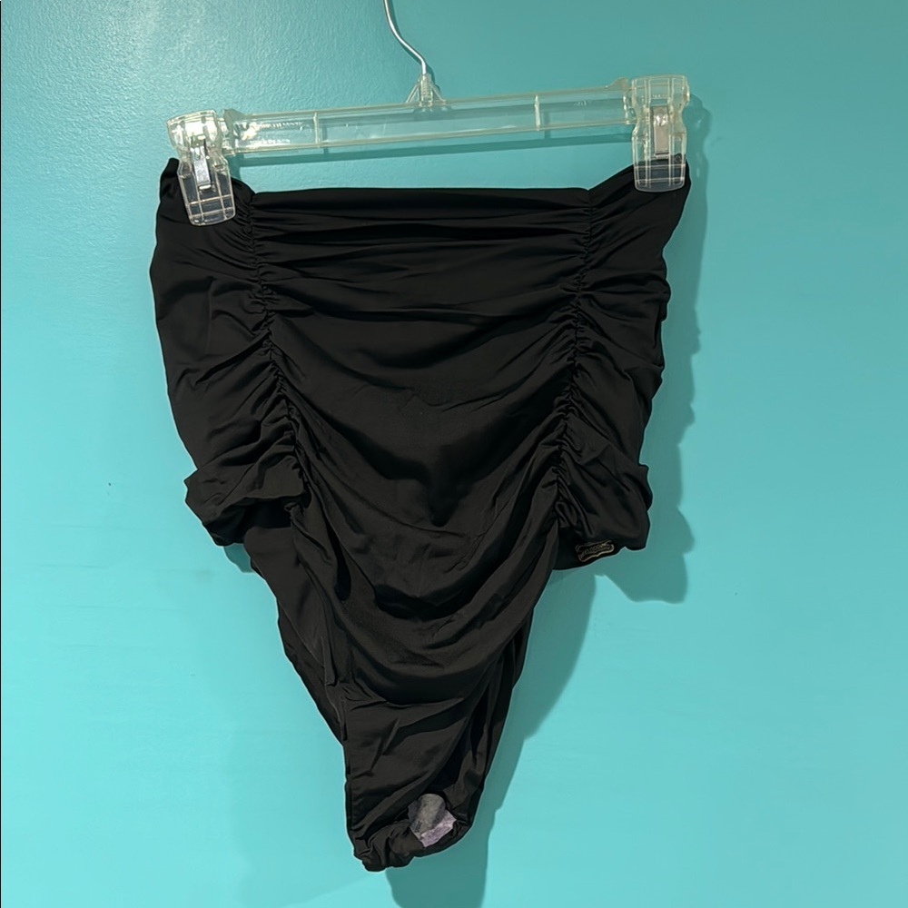Black Ruched High-Waisted Bikini Bottom